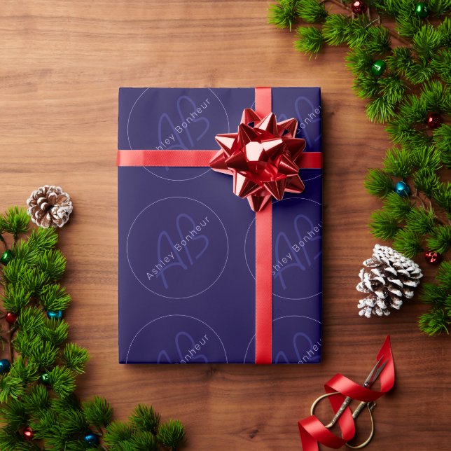 Modern First and Last Name w/Monogram Wrapping Paper (Holiday Gift)