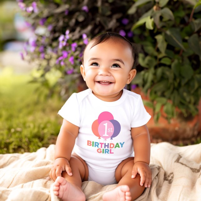 Modern First Birthday Baby Girl Pink Balloons Baby Bodysuit (Creator Uploaded)