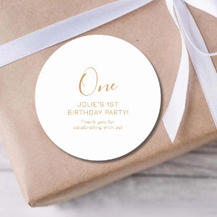 Modern First Birthday Favor Simple 1st Birthday Classic Round Sticker