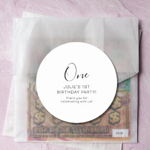 Modern First Birthday Favor Simple 1st Birthday Classic Round Sticker