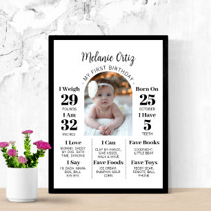 Modern First Birthday One Year Photo Baby Board Poster