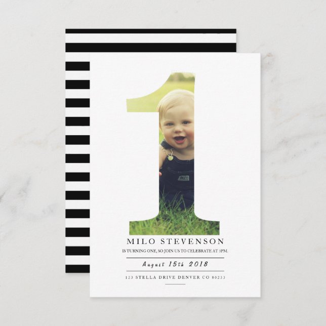 Modern First Birthday Party Invite (Front/Back)