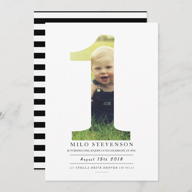 Modern First Birthday Party Invite (Front/Back)
