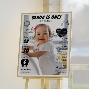 Modern First Birthday Photo Milestone Poster