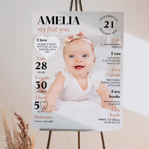 Modern First Birthday Photo Milestone Poster
