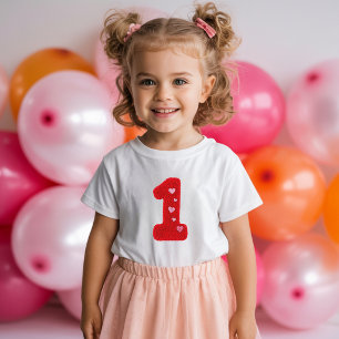Modern First Birthday   Red Fluffy Number 1 Baby T-Shirt