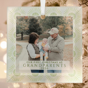 Modern First Christmas As Grandparents Photo Glass Tree Decoration