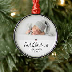 Modern First Christmas Baby Photo Metal Tree Decoration
