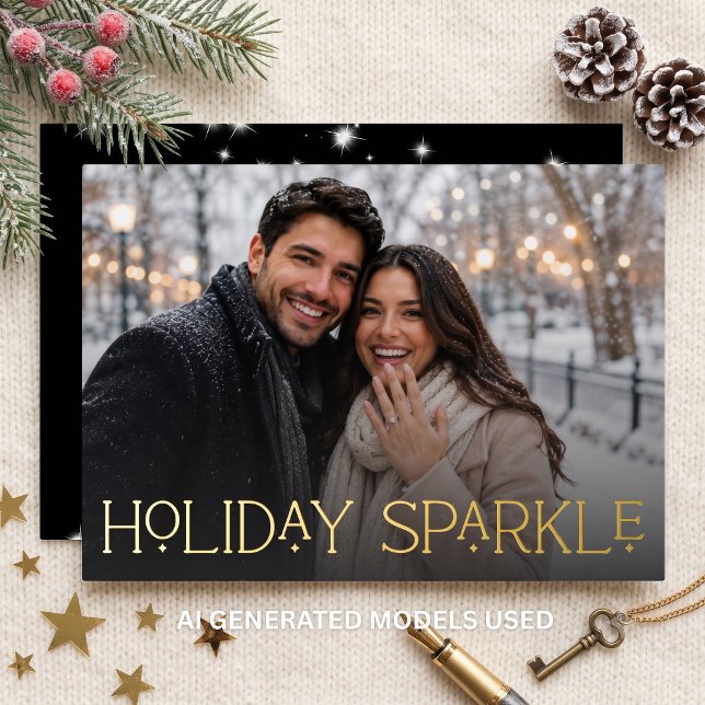 Modern First Christmas Engaged Photo Black (Creator Uploaded)