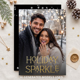 Modern First Christmas Engaged Photo Black
