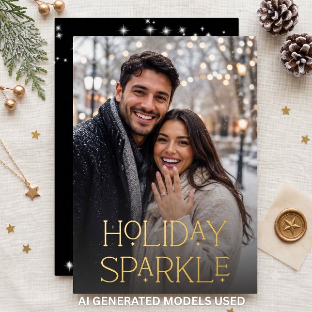 Modern First Christmas Engaged Photo Black (Creator Uploaded)
