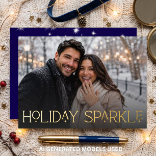 Modern First Christmas Engaged Photo Blue