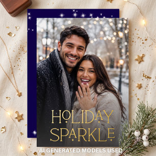 Modern First Christmas Engaged Photo Blue