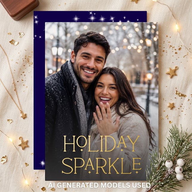 Modern First Christmas Engaged Photo Blue (Creator Uploaded)