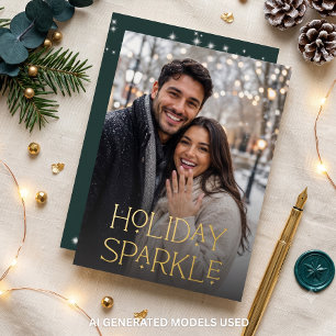 Modern First Christmas Engaged Photo Green