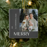 Modern First Christmas Family Merry Photo Collage Ceramic Ornament<br><div class="desc">Bring your family's first Christmas together to life with the Modern First Christmas Family Merry Photo Collage Xmas Tree Ornament! This stylish and personal decoration is the perfect way to commemorate your first holiday season as a family. Featuring four photos elegantly laid out in a modern collage, you can customise...</div>