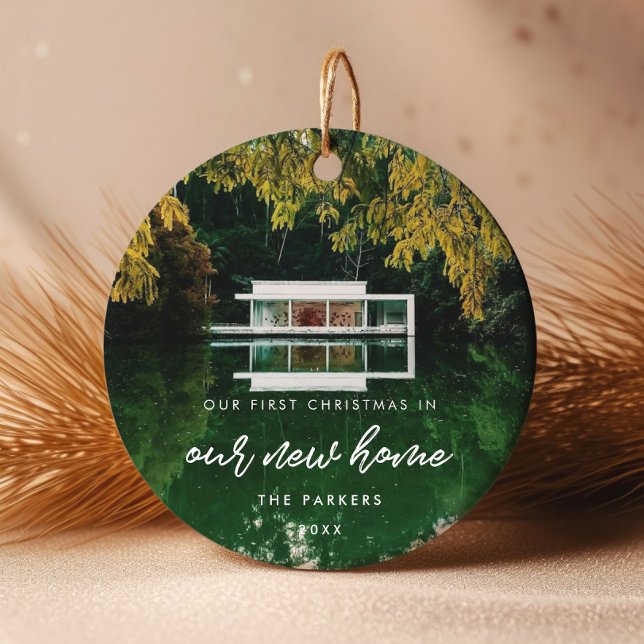 Modern First Christmas in our new home Photo Ceramic Tree Decoration (Creator Uploaded)