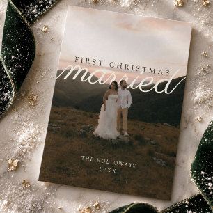 Modern First Christmas Married Newlywed Photo Holiday Card