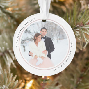 Modern First Christmas Mr and Mrs 2 Photos Acrylic Ornament