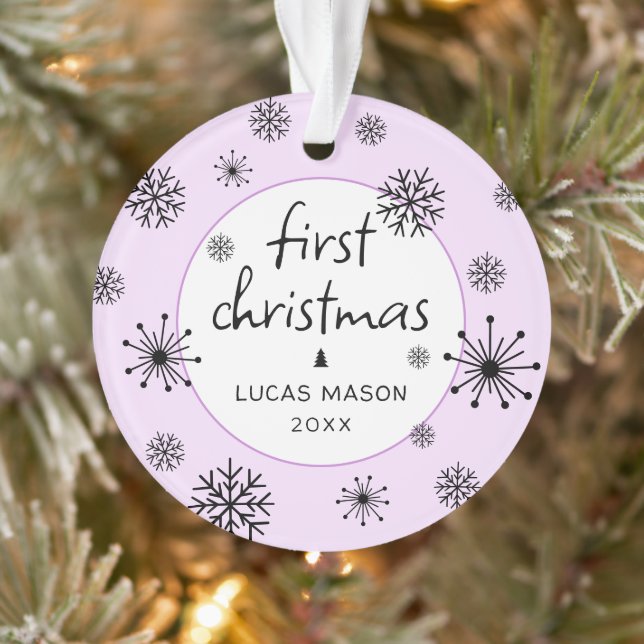 Modern First Christmas Photo Baby Ornament (Tree)