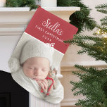 Modern First Christmas Photo Personalised<br><div class="desc">Modern festive baby's first Christmas stocking. Personalise with name and your favourite photo.</div>