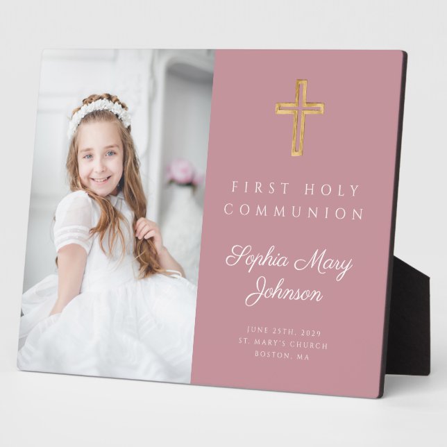 Modern First Communion Girl Pink Photo  Plaque (Side)
