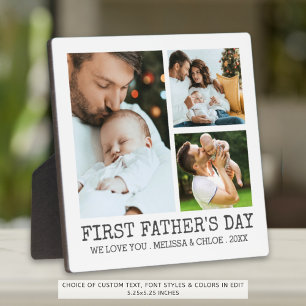 Modern FIRST FATHERS DAY 3 Photo Collage Plaque