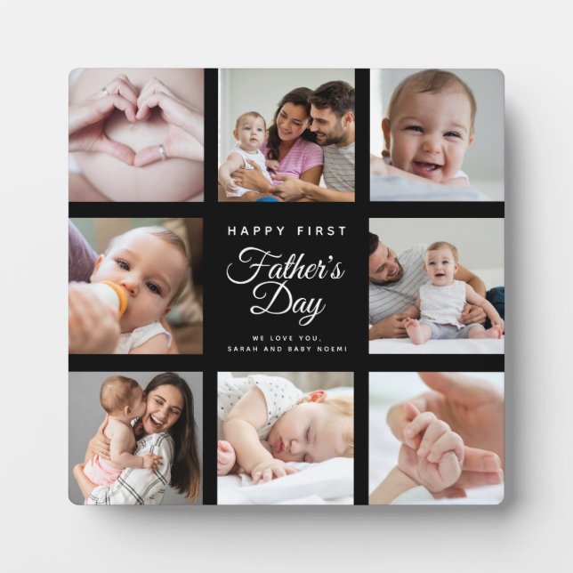 Modern First Father's Day Baby Photo Collage Plaque (Front)