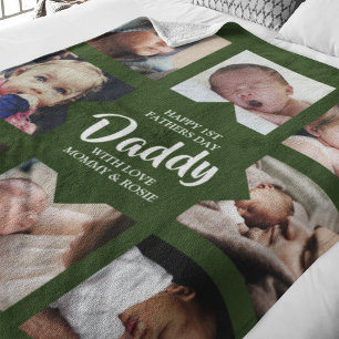 Modern First Fathers Day Photo Collage Fleece Blanket