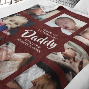 Modern   First Fathers Day   Photo Collage Fleece  Blanket