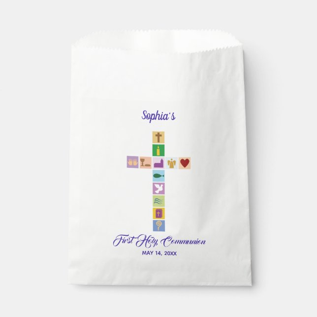 Modern First Holy Communion Colourful Cross Symbol Favour Bags (Front)