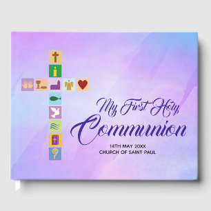 Modern First Holy Communion Colourful Cross Symbol Guest Book