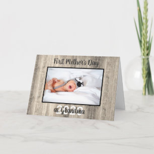 Modern First Mother's Day as Grandma Photo Wood Card