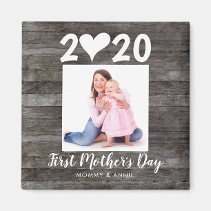 Modern First Mother's Day Photo Wood Keepsake Magnet