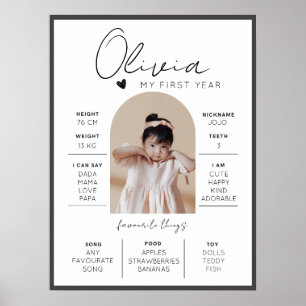 Modern first year first birthday milestone poster