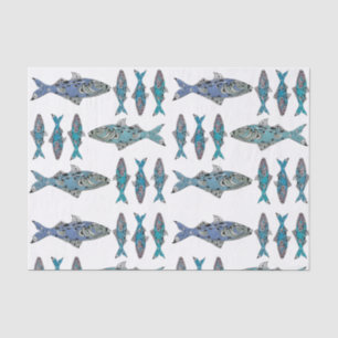 Modern fish blue green ornate decorative pattern tissue paper