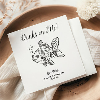 Modern Fish Wedding Cocktail Napkins