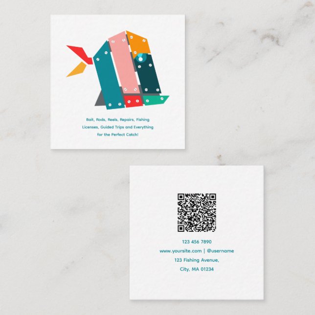 Modern Fishing Business Card with QR Code (Front/Back)