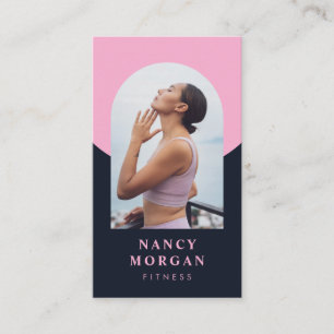 Modern Fitness Arch Photo QR Code Blush Pink  Business Card