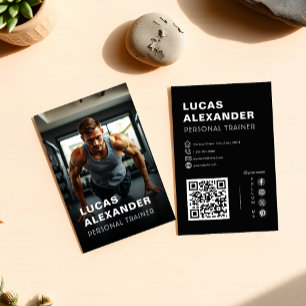 Modern Fitness Personal Trainer QR Code Photo Business Card