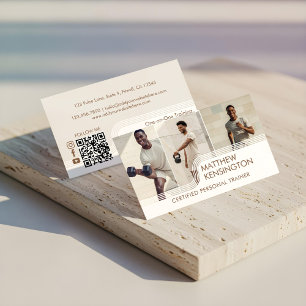 Modern Fitness Personal Trainer Three Photo Layout Business Card