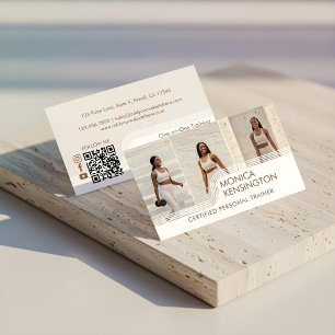 Modern Fitness Personal Trainer Three Photo Layout Business Card
