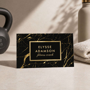 Modern Fitness Trainer Black Gold Marble Business Card