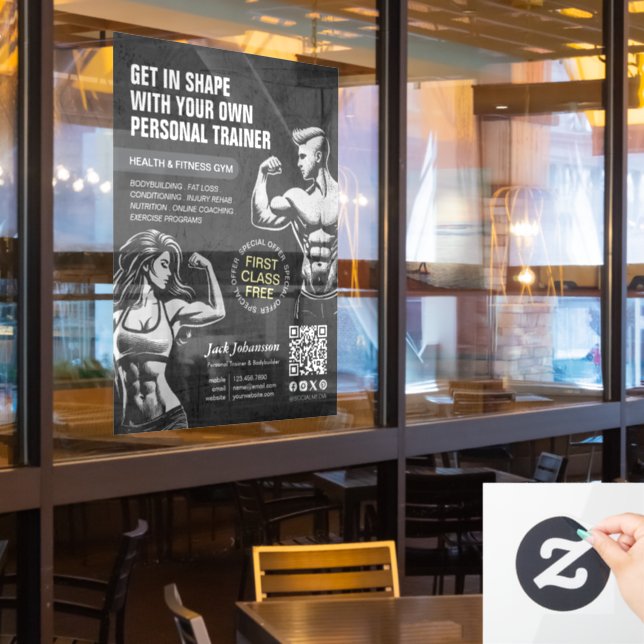 Modern Fitness Trainer Bodybuilding Gym Instructor (Restaurant Window)