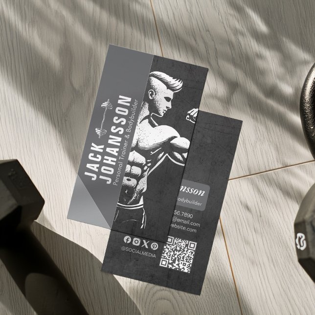 Modern Fitness Trainer Bodybuilding Gym Instructor Business Card (Creator Uploaded)