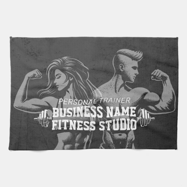 Modern Fitness Trainer Bodybuilding Gym Instructor Tea Towel (Horizontal)