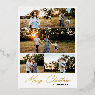 Modern five photo Merry Christmas Minimal