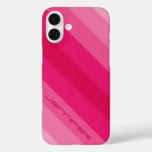 Modern Five Pink Diagonal Stripe Minimalist, Name iPhone 16 Plus Case