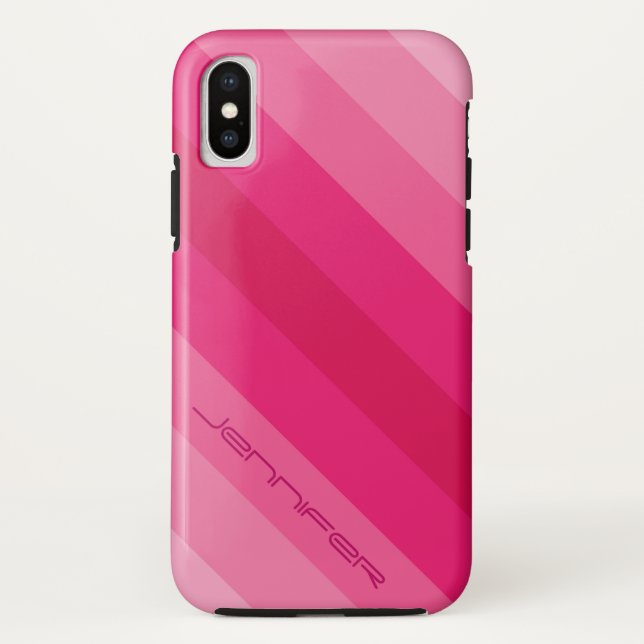 Modern Five Pink Diagonal Stripe Personalised Name Case-Mate iPhone Case (Back)
