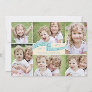 Modern Flag Holiday Photo Card - Blue